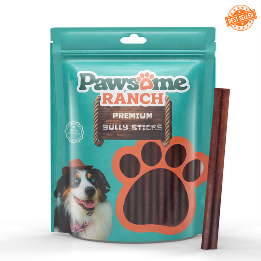 Best Selling 6 Inch Bully Sticks for Dogs by Pawsome Ranch Single Ingredient Beef Pizzle Dog Chews